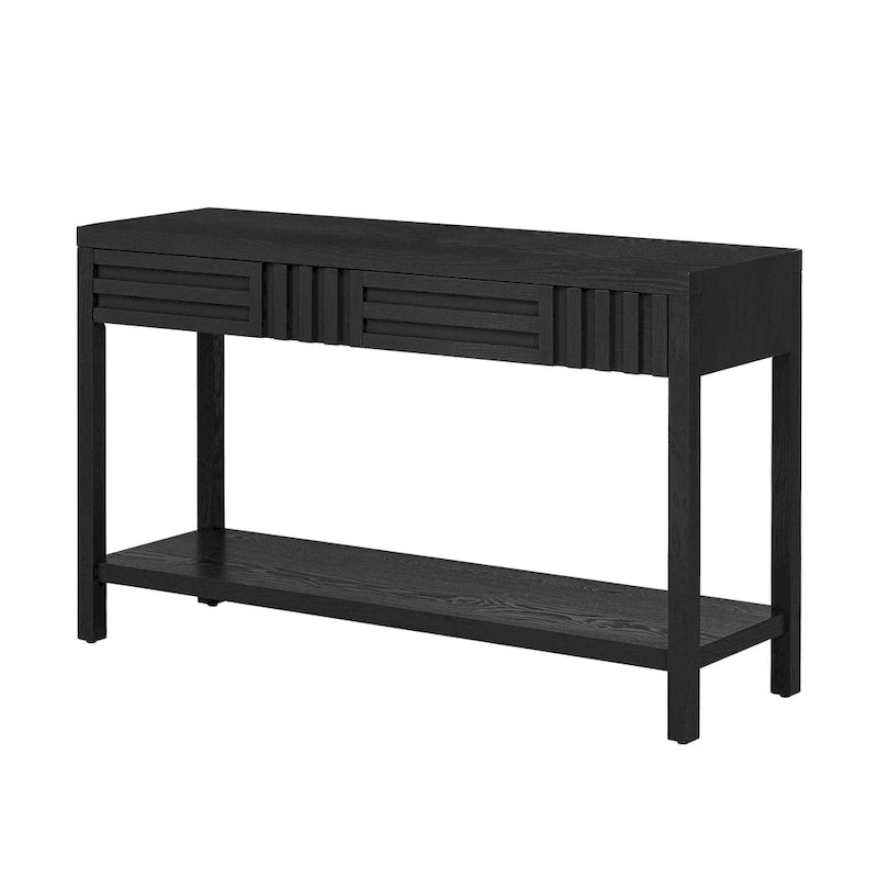 51.3 MDF Classic Stripe Konsolentisch – Eschefurnier & Tannenholzbeine mit 2 Schubladen