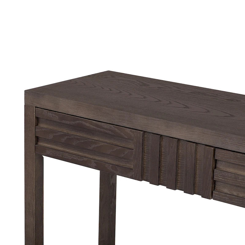51.3 MDF Classic Stripe Konsolentisch – Eschefurnier & Tannenholzbeine mit 2 Schubladen
