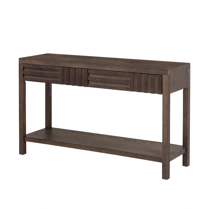 51.3 MDF Classic Stripe Konsolentisch – Eschefurnier & Tannenholzbeine mit 2 Schubladen