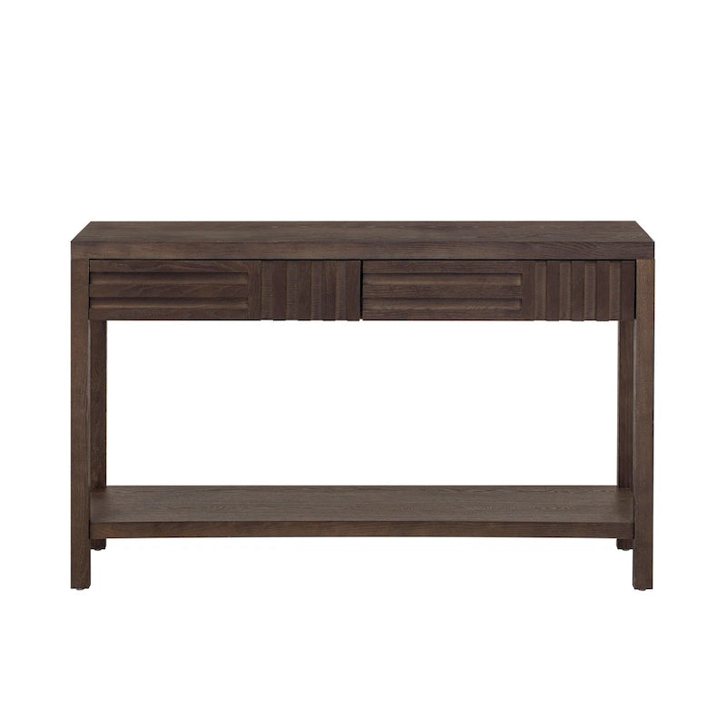 51.3 MDF Classic Stripe Konsolentisch – Eschefurnier & Tannenholzbeine mit 2 Schubladen