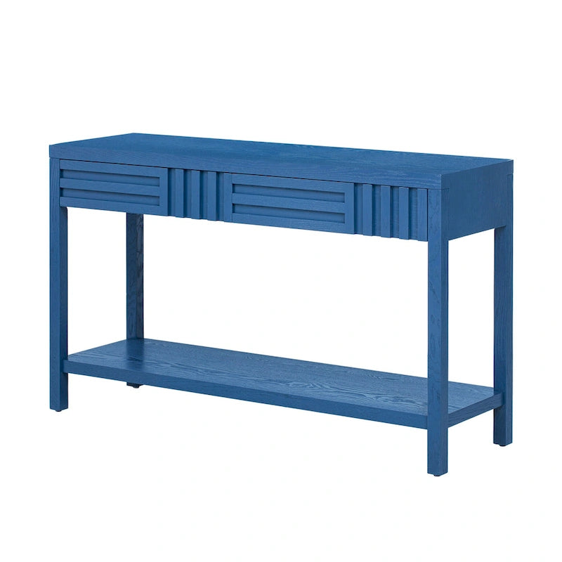 51.3 MDF Classic Stripe Konsolentisch – Eschefurnier & Tannenholzbeine mit 2 Schubladen