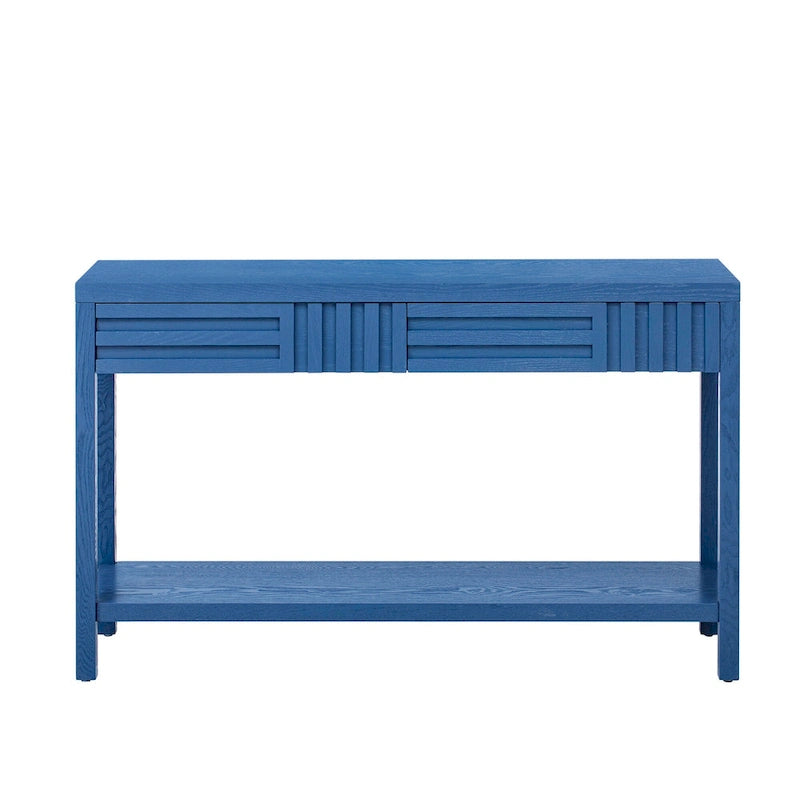 51.3 MDF Classic Stripe Konsolentisch – Eschefurnier & Tannenholzbeine mit 2 Schubladen