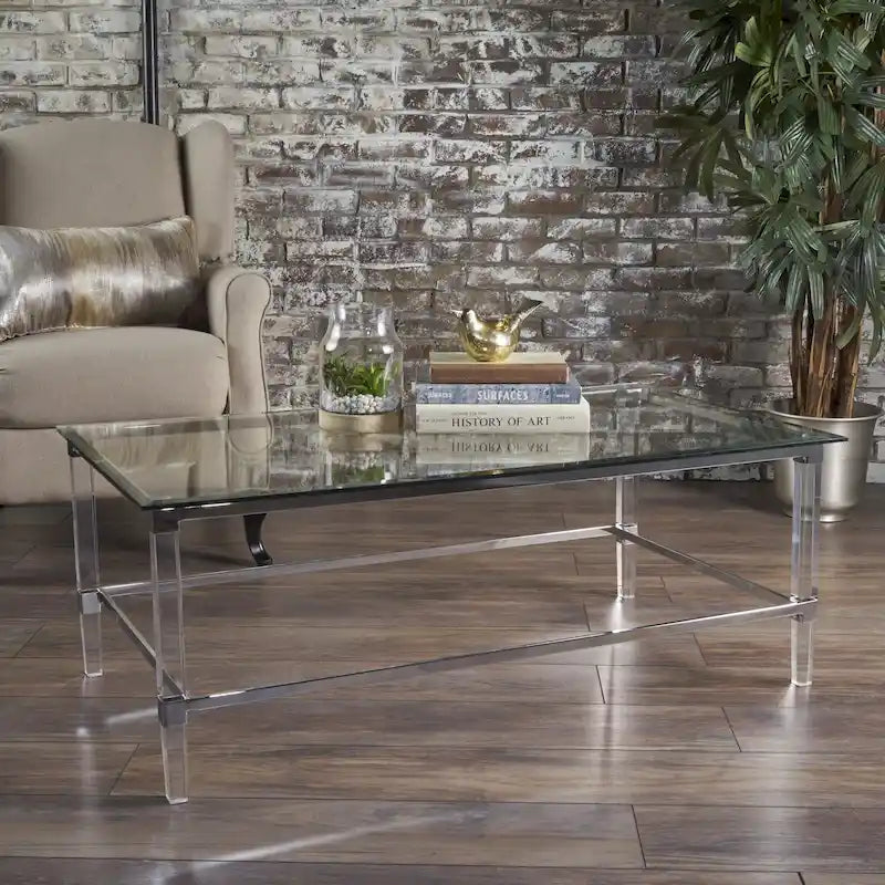 48 Moderner rechteckiger Couchtisch aus Glas mit stabilem Rahmen für das Wohnzimmer