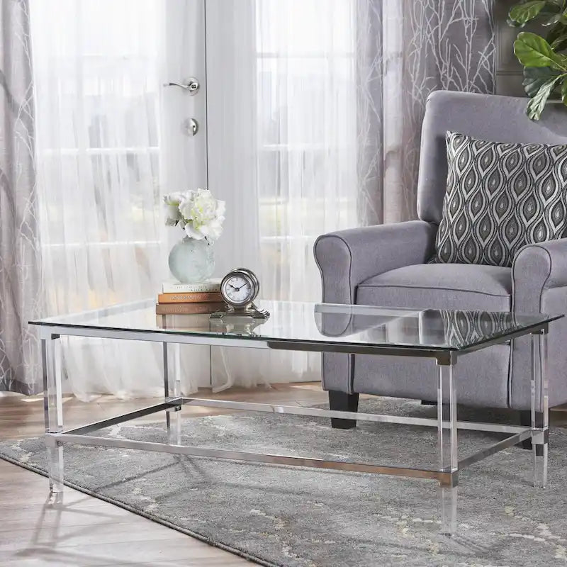 48 Moderner rechteckiger Couchtisch aus Glas mit stabilem Rahmen für das Wohnzimmer