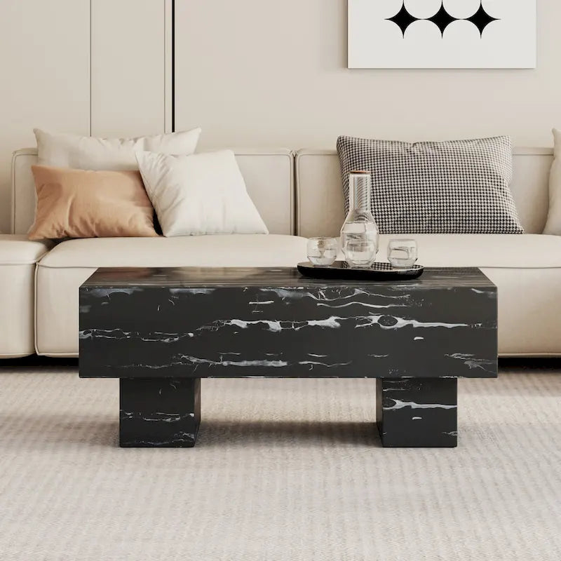 43,3" MDF Couchtisch mit schwarzer Marmoroptik, 136 kg Tragfähigkeit