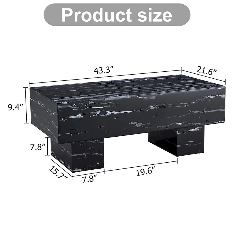 43,3" MDF Couchtisch mit schwarzer Marmoroptik, 136 kg Tragfähigkeit