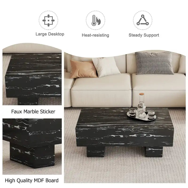 43,3" MDF Couchtisch mit schwarzer Marmoroptik, 136 kg Tragfähigkeit