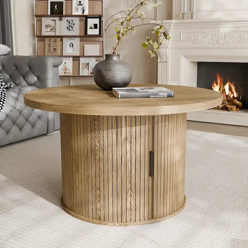 Runder Couchtisch Tambour Design mit Ablagefach