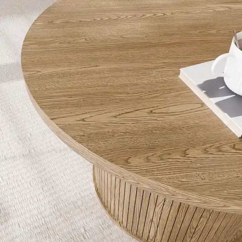 Runder Couchtisch Tambour Design mit Ablagefach