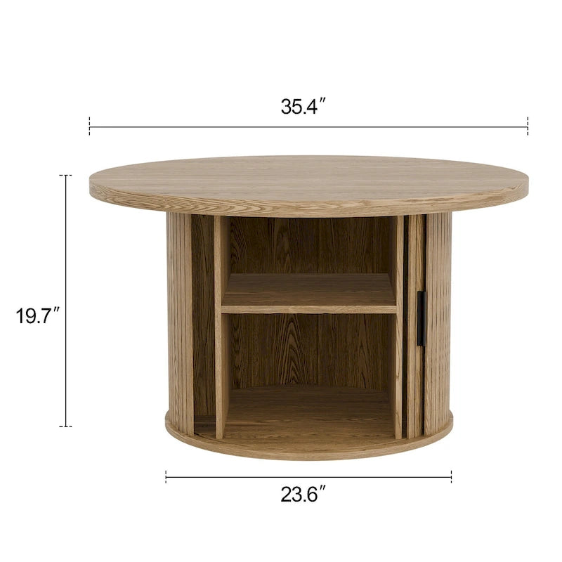 Runder Couchtisch Tambour Design mit Ablagefach