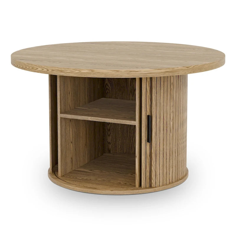 Runder Couchtisch Tambour Design mit Ablagefach