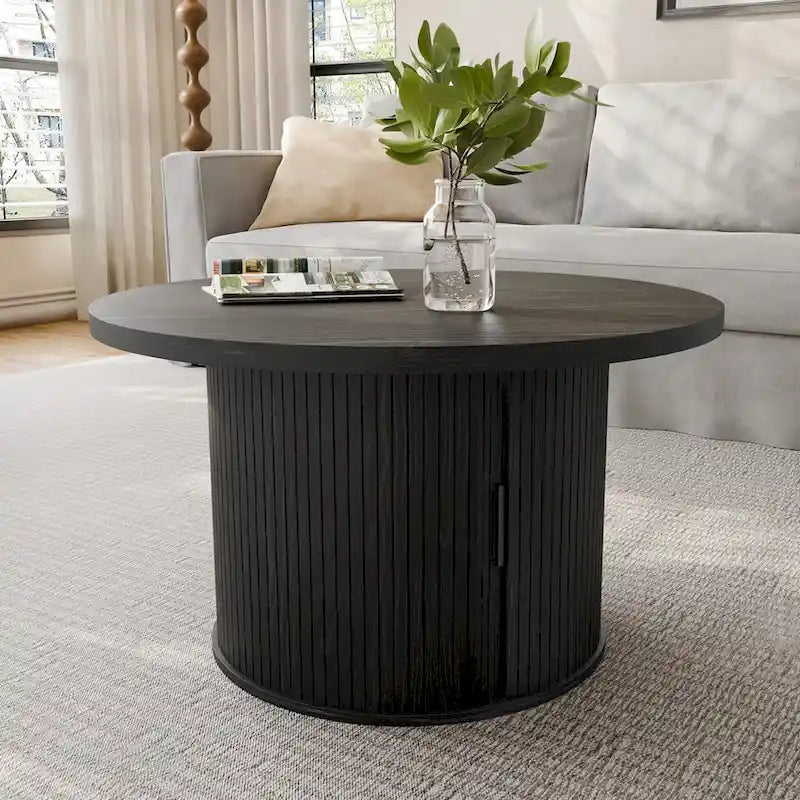 Runder Couchtisch Tambour Design mit Ablagefach