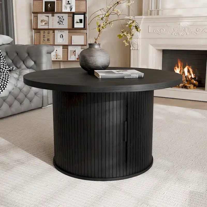 Runder Couchtisch Tambour Design mit Ablagefach