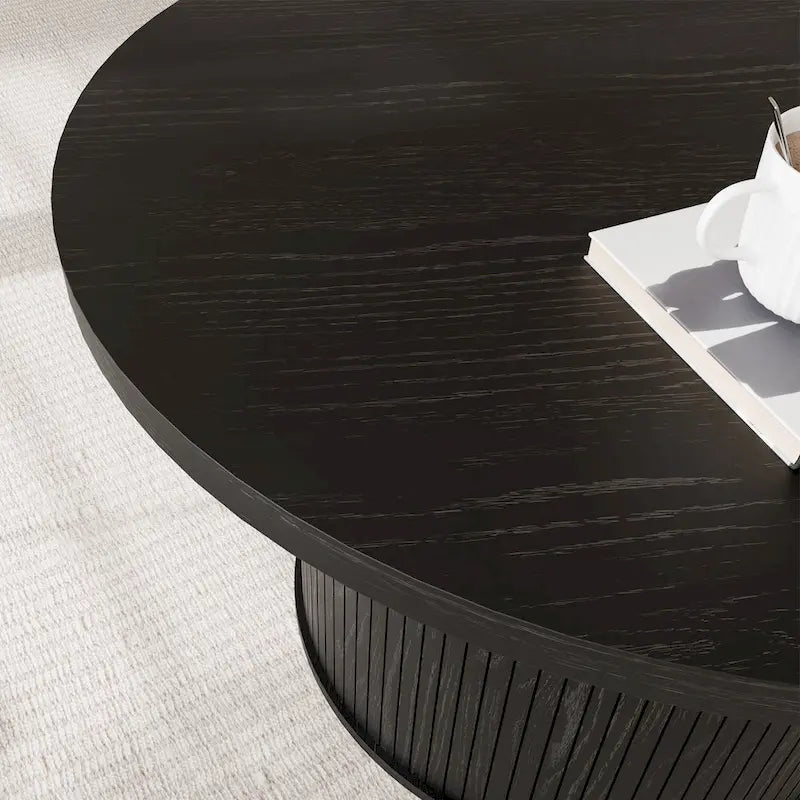 Runder Couchtisch Tambour Design mit Ablagefach