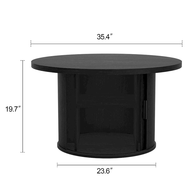 Runder Couchtisch Tambour Design mit Ablagefach