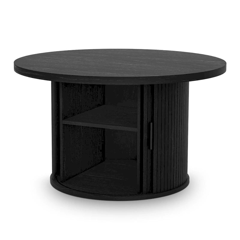 Runder Couchtisch Tambour Design mit Ablagefach
