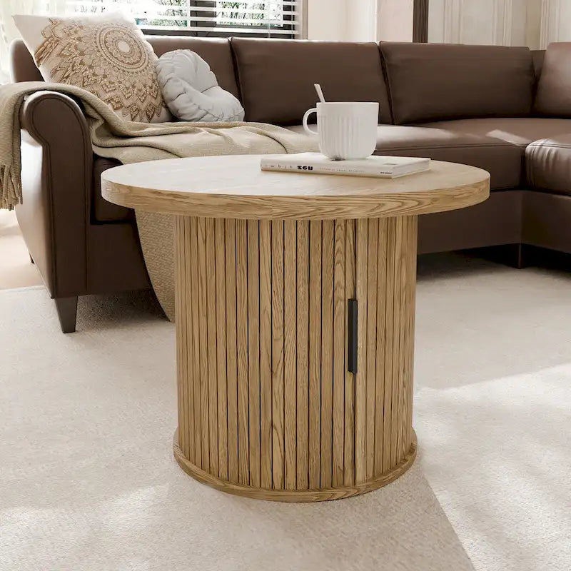 Runder Couchtisch Tambour Design mit Ablagefach