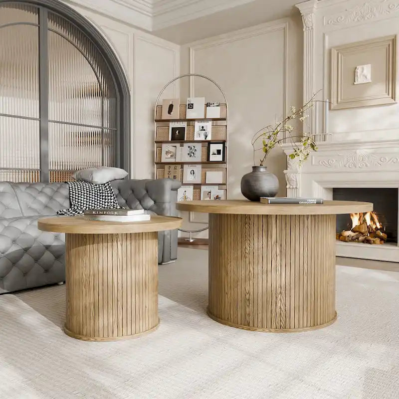 Runder Couchtisch Tambour Design mit Ablagefach