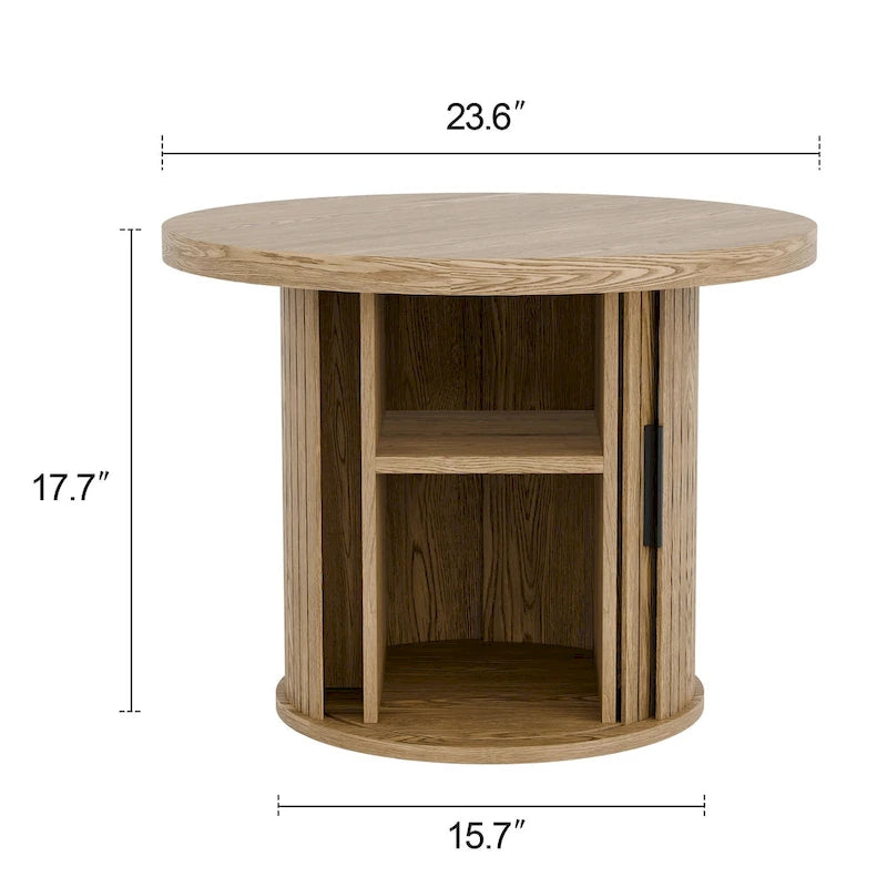 Runder Couchtisch Tambour Design mit Ablagefach