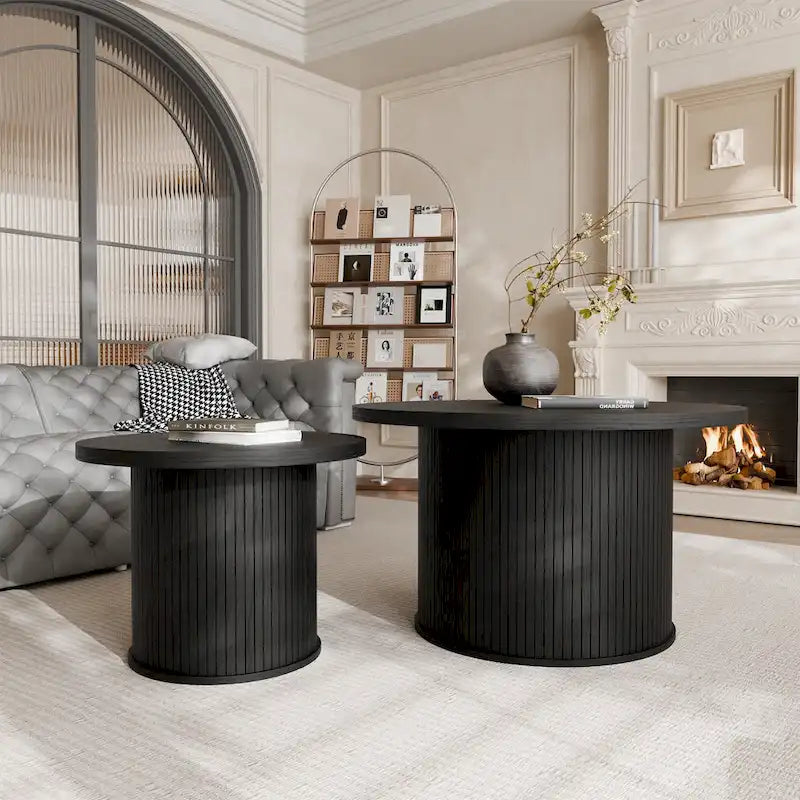 Runder Couchtisch Tambour Design mit Ablagefach