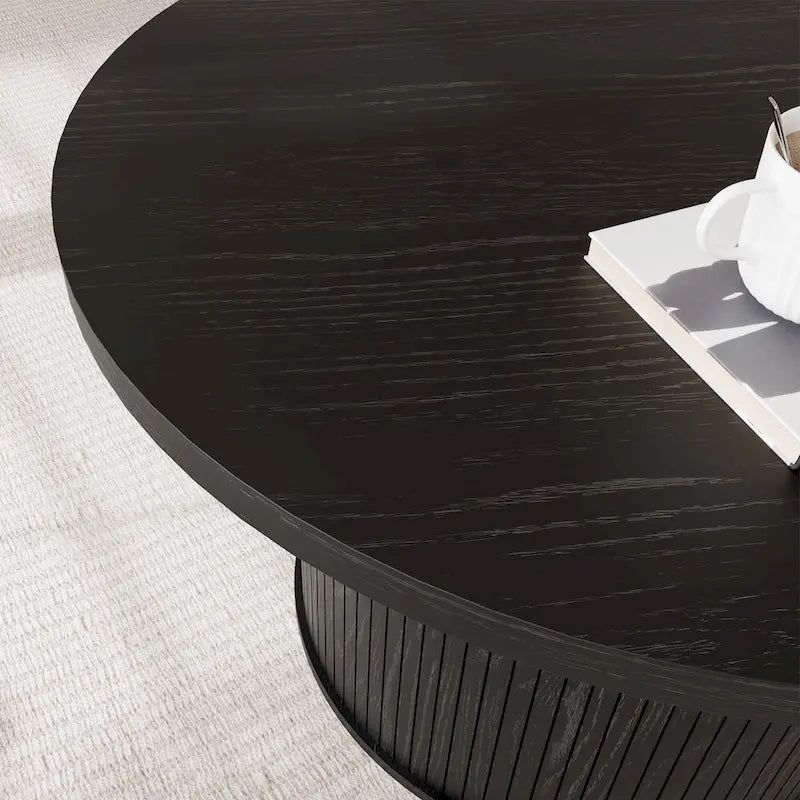Runder Couchtisch Tambour Design mit Ablagefach