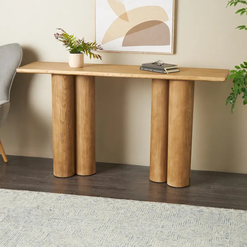 Konsolentisch aus Holz mit Säulenbeinen – Braun – Roche River Decor