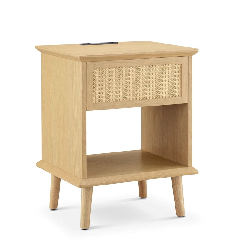 Chelsea Square Teagan Rattan Akzent-Beistelltisch mit Schublade, Ladestation & LED-Touch-Beleuchtung - 15,25x23,75