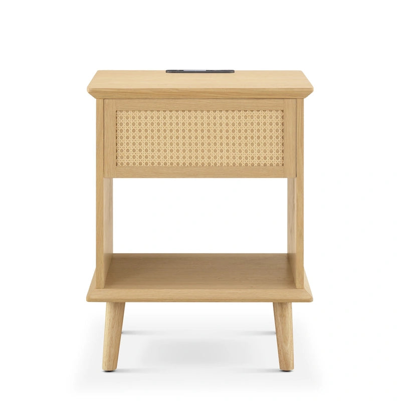 Chelsea Square Teagan Rattan Akzent-Beistelltisch mit Schublade, Ladestation & LED-Touch-Beleuchtung - 15,25x23,75