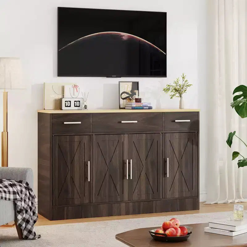 Celebalcony Buffet-Schrank mit Stauraum, 53,4 großer Küchenschrank mit 3 Schubladen und 4 Türen, verstellbarer Einlegeboden für Küche, Wohnzimmer