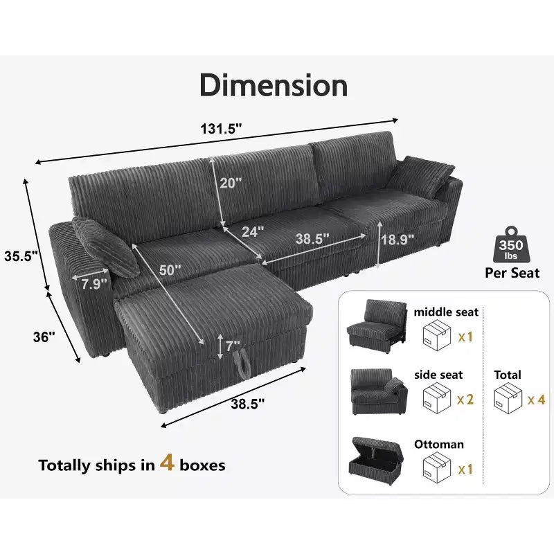 Dyonery Modulares Cord-Ecksofa mit waschbaren Bezügen