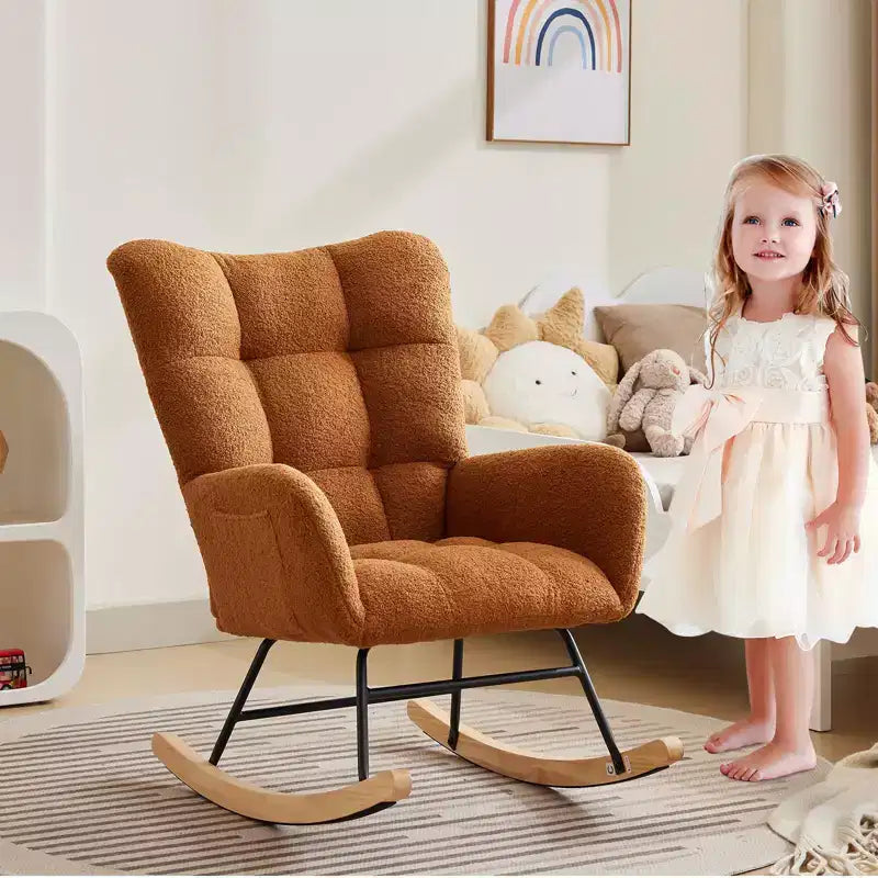 Schaukelstuhl für Kinderzimmer, Schaukelstuhl für Wohnzimmer zum Stillen, Bequeme Akzentsessel für Schlafzimmer, Plüsch-Teddy-Polstersessel für Innenräume