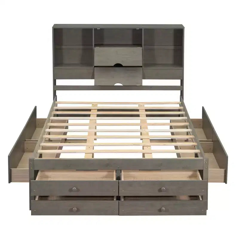 Doppelbett mit Ablagefach und 8 Schubladen, einfache Montage
