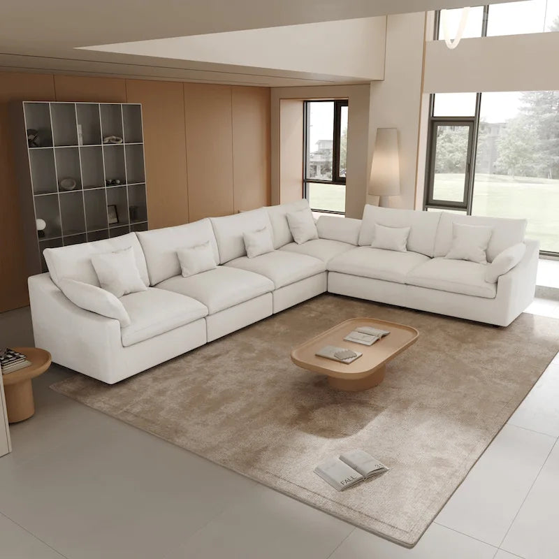 Großes Ecksofa aus Leinen für das Wohnzimmer-Set