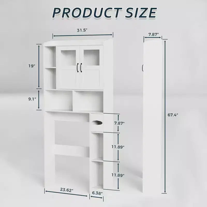 Badezimmerschrank über der Toilette – 171 cm hoher Badezimmer-Organizer im Landhausstil mit verstellbarem Regal und Glastür für Bad und Waschküche
