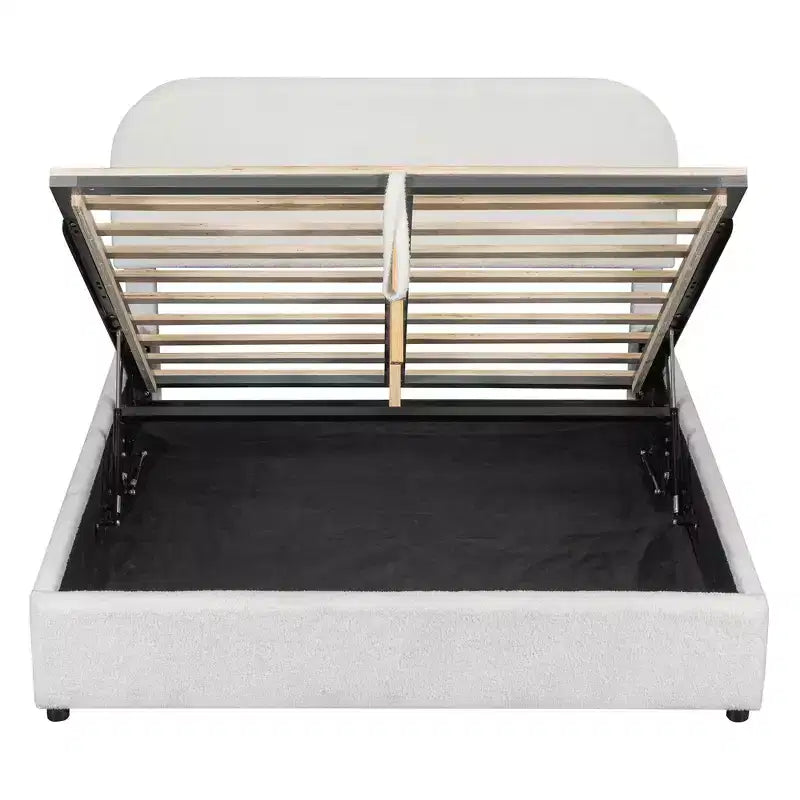 Gepolstertes Bett in Queensize-Größe mit Lift-Up-Stauraum – Weiß