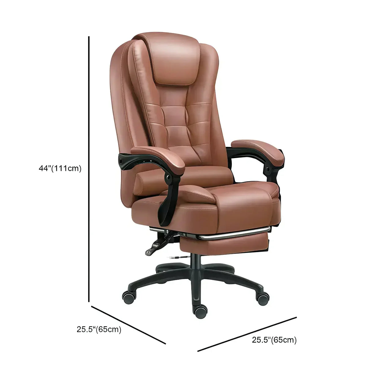Ergonomischer Bürostuhl aus schwarzem Leder mit Fußstütze und Drehfunktion
