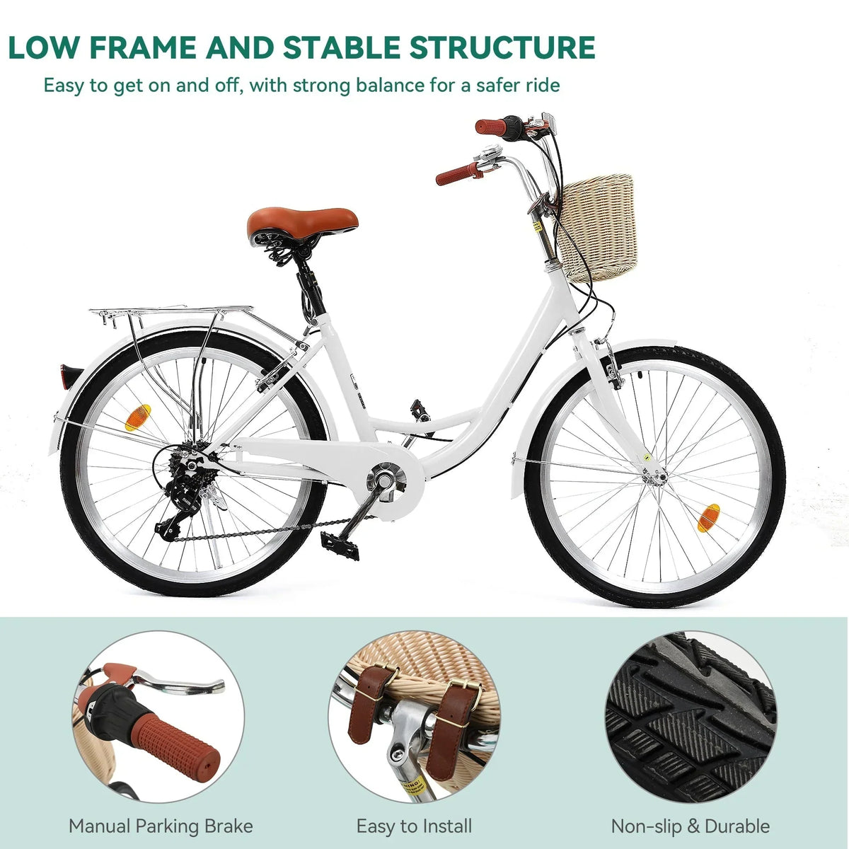 Moasis24/26 7-Gang Cruiser Bike, verstellbares Tiefeinsteigerfahrrad, Pendlerfahrrad, Fahrrad