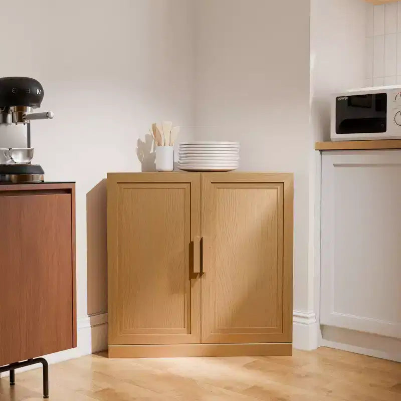 Dovelina Eckschrank mit verstellbaren Einlegeböden, Anrichte, Buffet, Weinschrank, Küchen- und Esszimmerschrank mit Holztüren – 31H x 31W, 36H x 31W