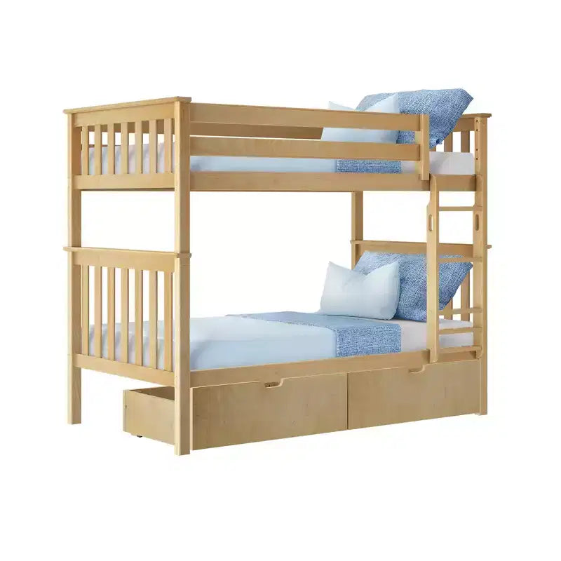 Massivholz-Etagenbett für Kinder (Twin über Twin) mit Schubladen unter dem Bett