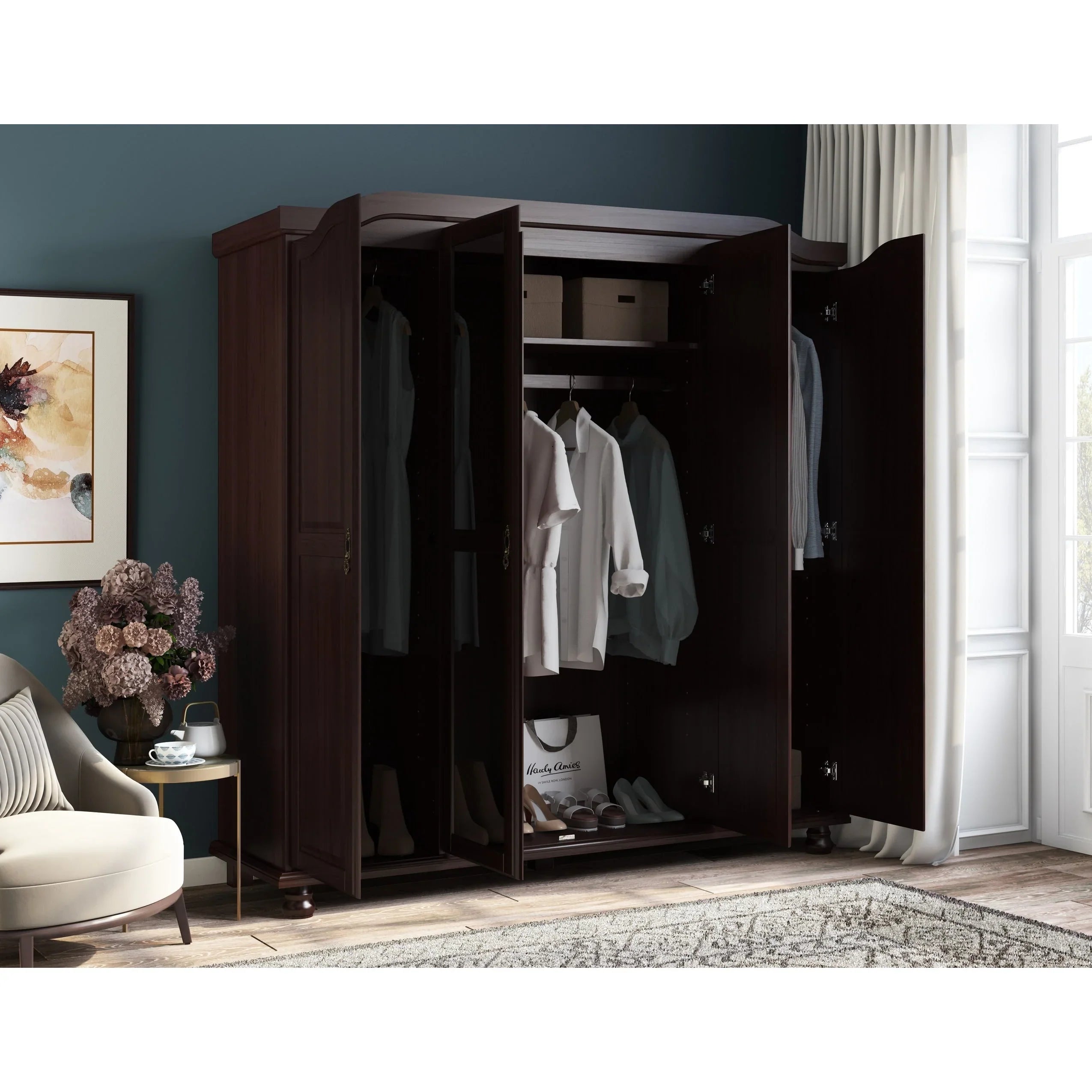 Palace Imports 100% Massivholz Kyle 4-türiger Kleiderschrank mit Massivholz- oder Spiegeltüren