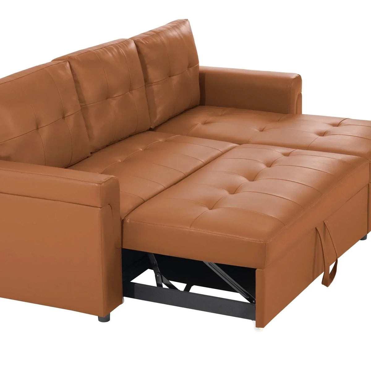 Verwandelbares, umbaubares Ecksofa mit ausziehbarem Schlafsofa, versteckter Aufbewahrung in der Récamiere und robusten Beinen