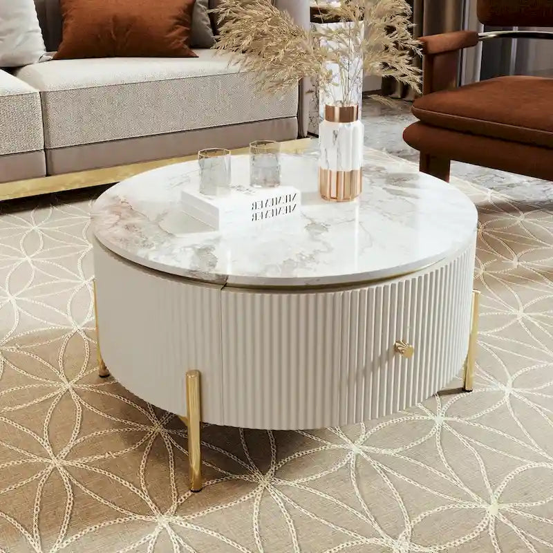 31.5 Moderner runder Couchtisch mit großer Schublade