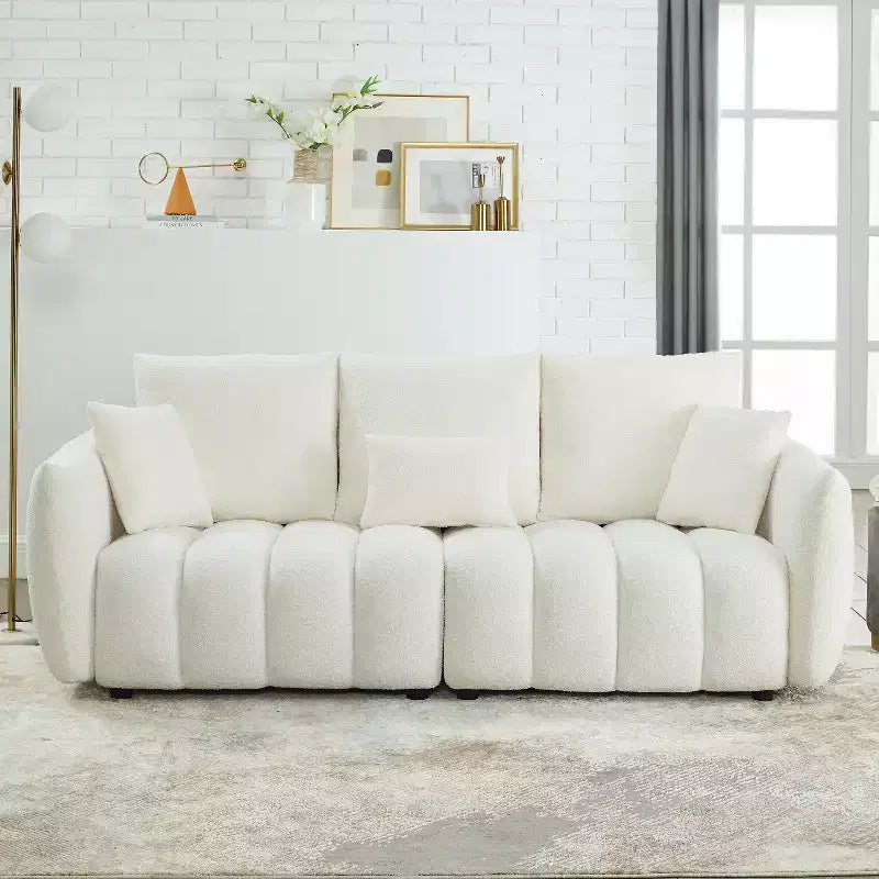 GDFStudio Alanna 79,5 Modernes 3-Sitzer-Sofa mit Teddyfell-Bezug und Kissen