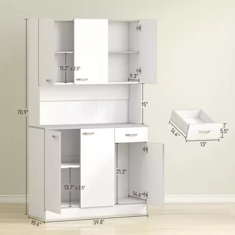 71 Küchenschrank, hoher Vorratsschrank mit Mikrowellenständer, moderne Küchenvitrine, 3 verstellbare Einlegeböden für Wohnzimmer, Esszimmer