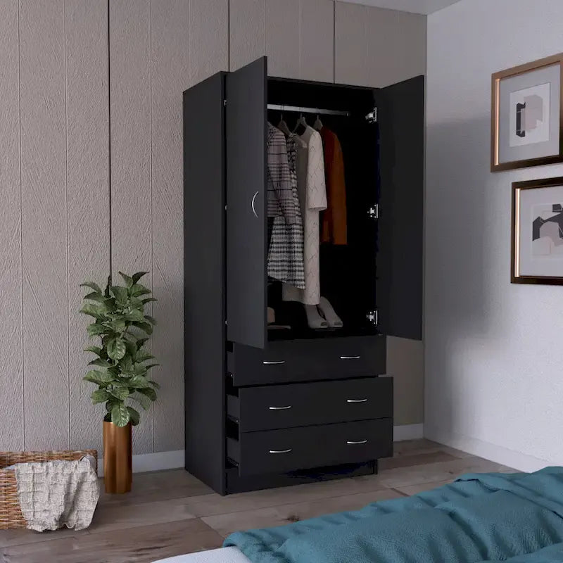 Moderner Doppeltür-Kleiderschrank (19) mit 3 Schubladen und 1 Kleiderstange für das Schlafzimmer