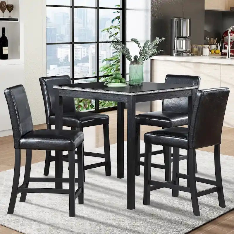 Modernes 5-teiliges Esszimmer-Set mit quadratischem Tresenhochtisch und 4 gepolsterten Stühlen