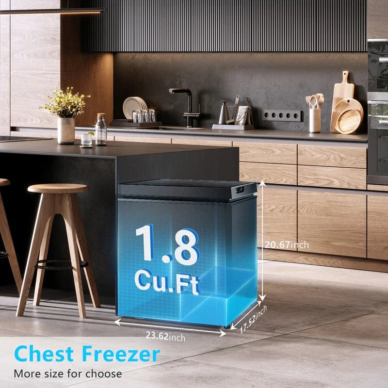1,8 Kubikfuß Gefriertruhe mit herausnehmbarem Korb, Bodenablauf, 7-Stufen-Thermostat, freistehendes Design für Zuhause und Wohnung
