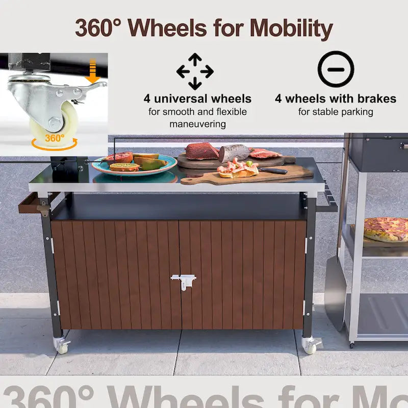 Outdoor-Grillwagen mit Edelstahlplatte (ohne Hocker)