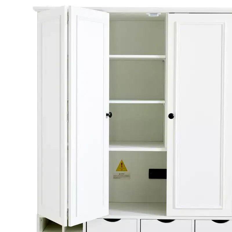 Whisen 180 cm hohe freistehende Küchenpantry, großer Esszimmer-Vorrratsschrank, Anrichte mit 4 faltbaren Türen, Einlegeböden, Weinregalen