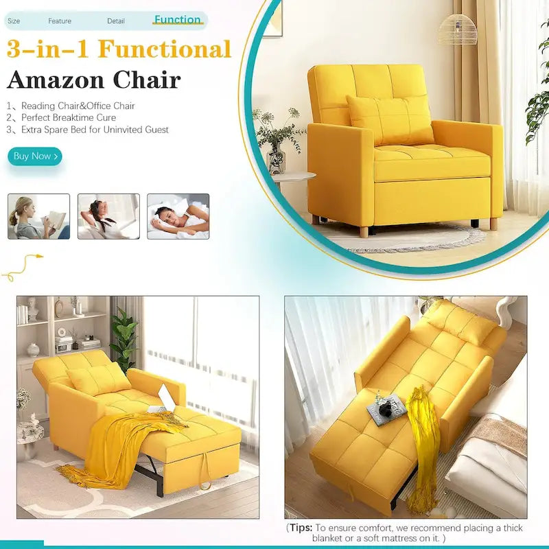 AECOJOY 3-in-1 Schlafsofasessel mit Kissen und verstellbarer Rückenlehne